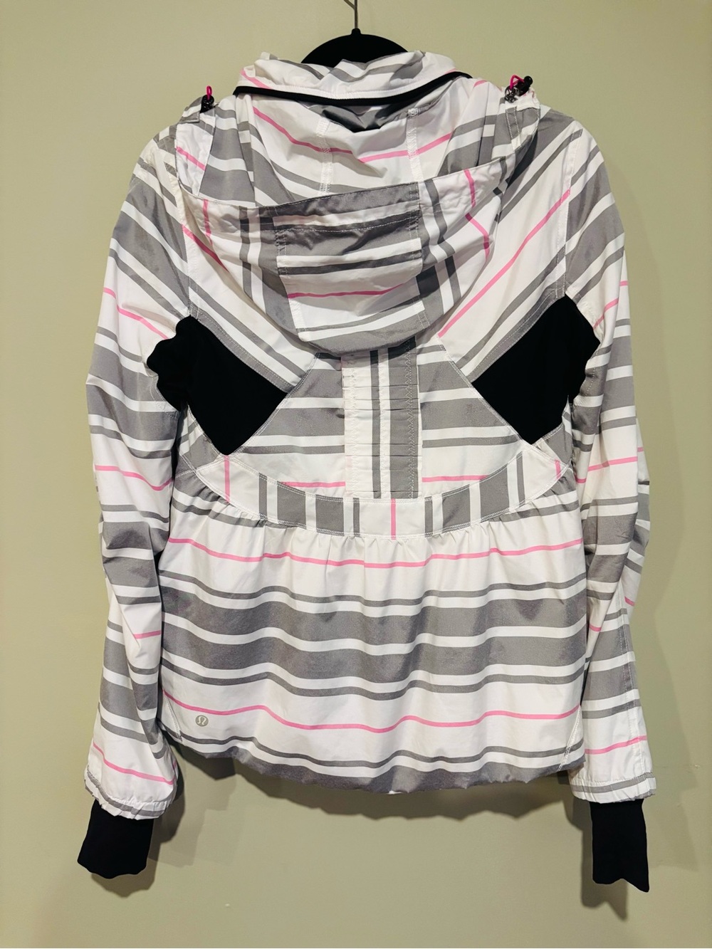 Lululemon Striped Hooded Jacket in White, Gray & Pink